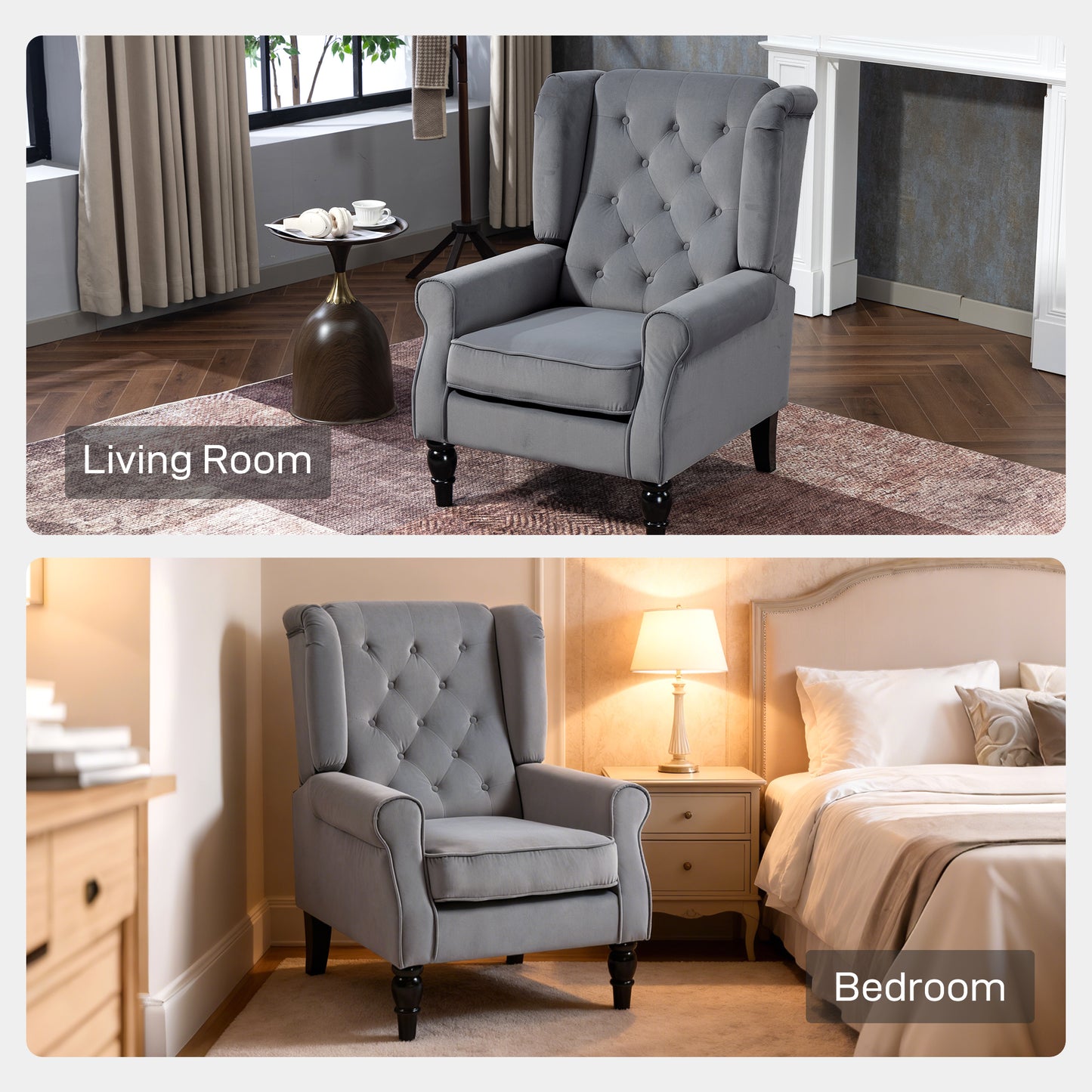 Accent Armchair Home Furniture Retro Tufted Club Fabric Light Grey