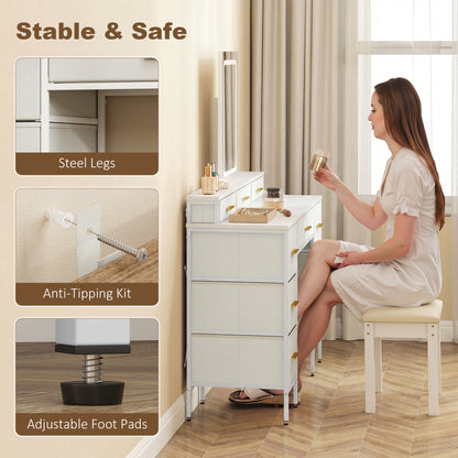 Dressing Table with LED Lighting Mirror and 10 Drawers, White