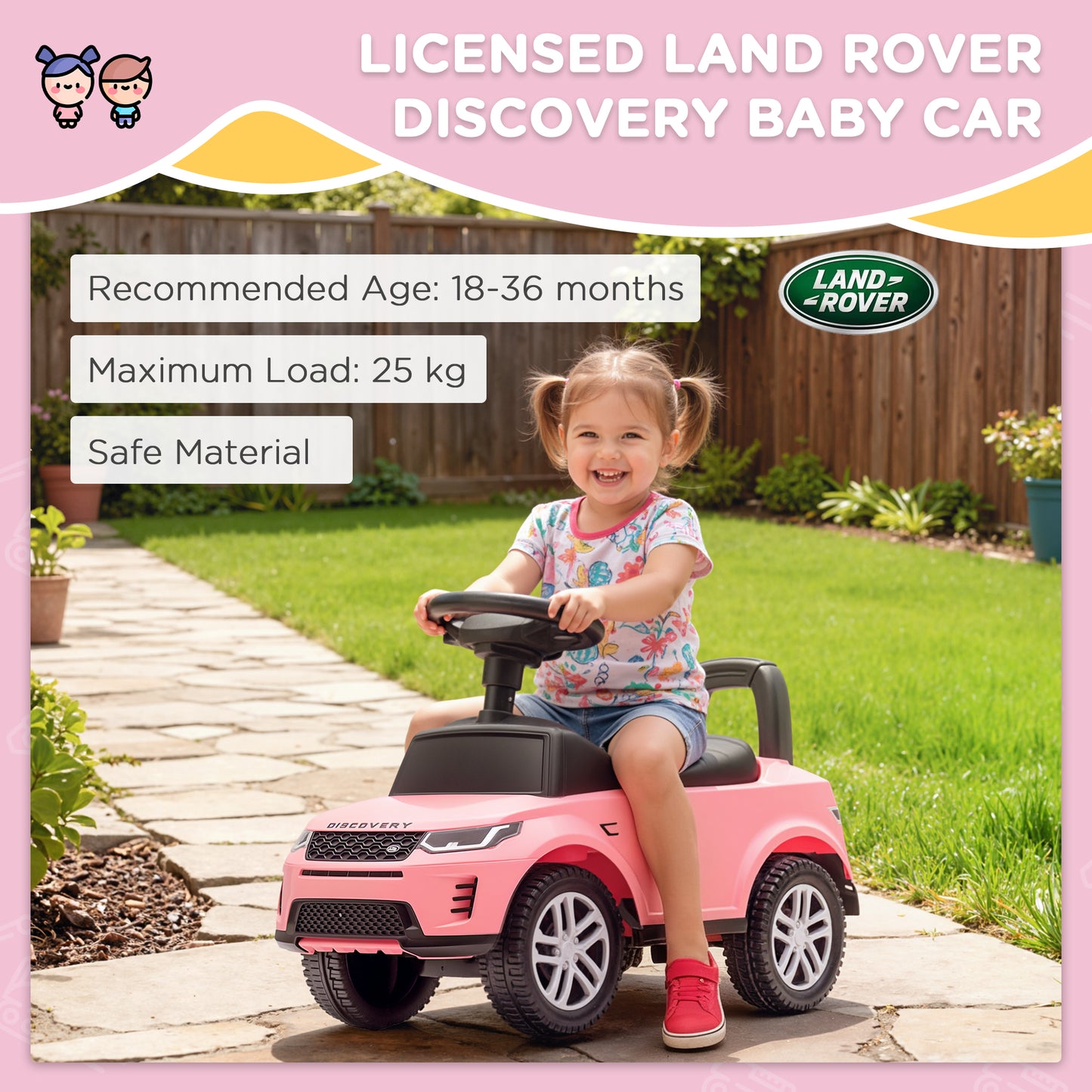 Land Rover Licensed Ride on Car for Toddlers 18-36 Months, Pink