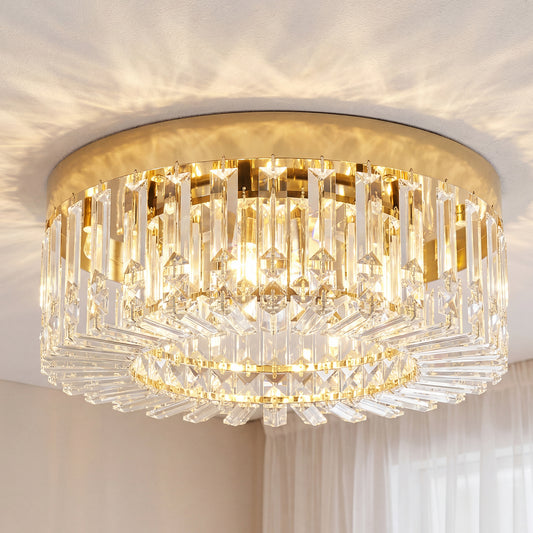 Crystal Ceiling Light with 160 Crystal Pendants, Gold Tone