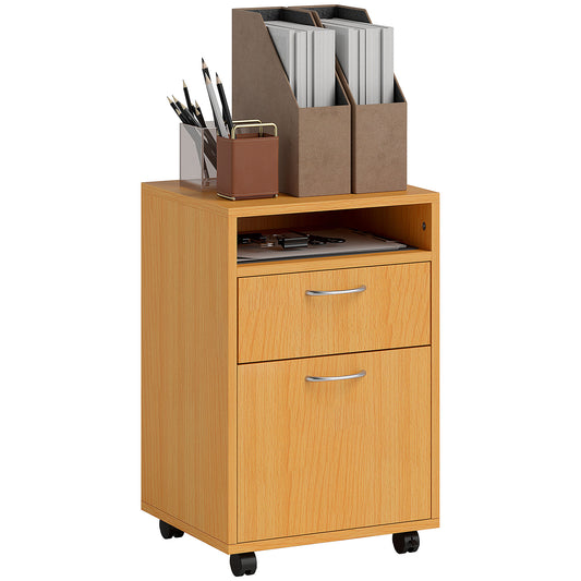 60cm Filing Cabinet with Drawers and Open Shelf, Natural