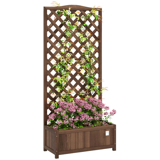 Garden Wooden Planter Box with Trellis Flower Raised Bed Dark Brown