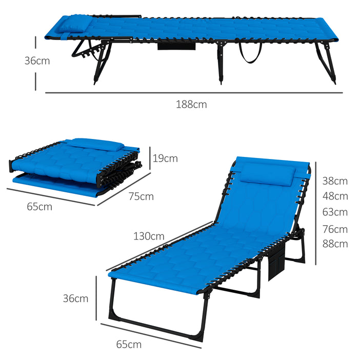 Foldable Sun Lounger Set with 5-level Reclining Back, Outdoor Tanning Chairs w/ Padded Seat, Outdoor Sun Loungers w/ Side Pocket