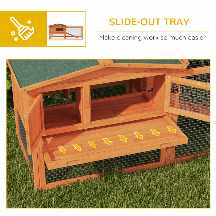 Rabbit Hutch and Run Outdoor Bunny Cage Wooden Guinea Pig Hide House with Sliding Tray, Hay Rack, Ramp, 156 x 58 x 68cm