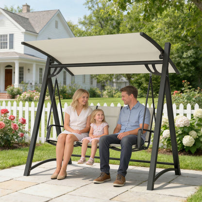 3 Seater Swing Chair, Garden Swing Bench with Adjustable Canopy