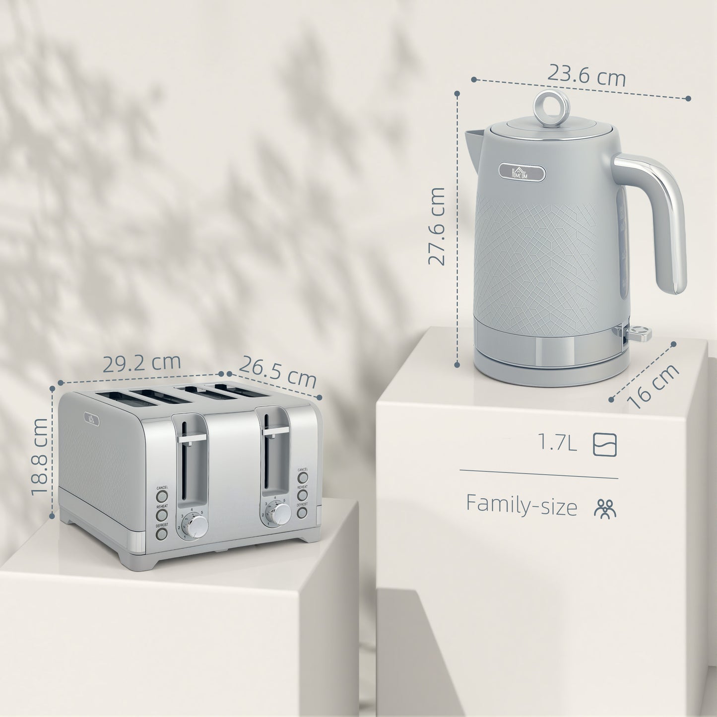 Kettle and Toaster Set with 3000W Rapid Boil, 4 Slice Toaster, Grey