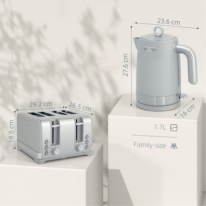 Kettle and Toaster Set with 3000W Rapid Boil, 4 Slice Toaster, Grey