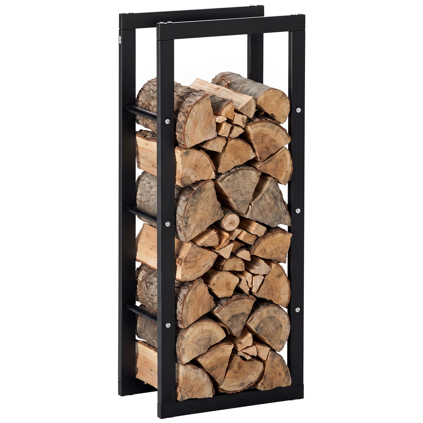 Metal Firewood Log Holder Tall Firewood Rack Indoor Outdoor Fireplace Wood Storage Shelf with Side Rails, Rust-Resistant, Black, 40W x 25D x 100H cm
