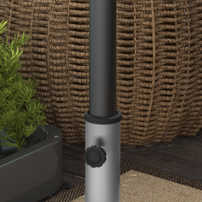 Granite Parasol Base, 28kg Heavy Duty Square Umbrella Stand with Wheels, Retractable Handle, Stainless Steel Tube, Grey