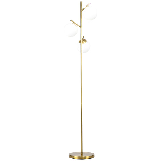 3-Tree Floor Lamps for Living Room, Modern Standing Lamp for Bedroom with Globe Lampshade, Steel Base, (Bulb not Included), Gold Tone