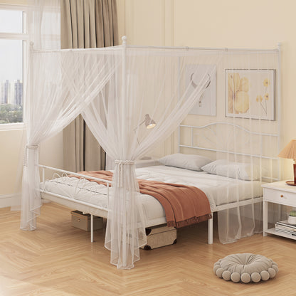 Canopy Bed Frame King Size, Metal Platform Bed Frame, White