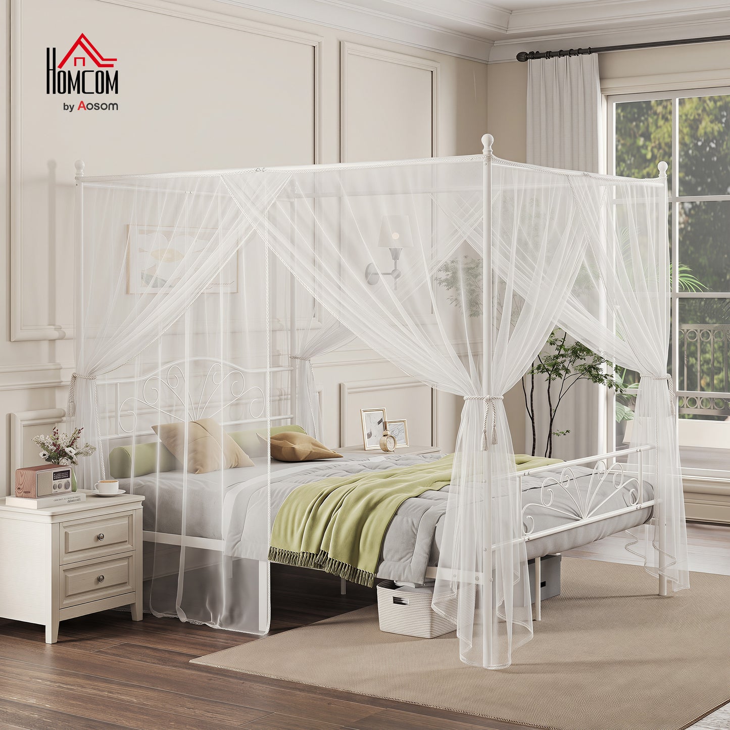 Canopy Bed Frame King Size, Metal Platform Bed Frame, White