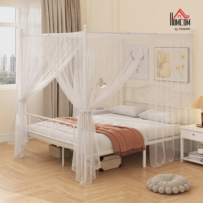 Canopy Bed Frame King Size, Metal Platform Bed Frame, White