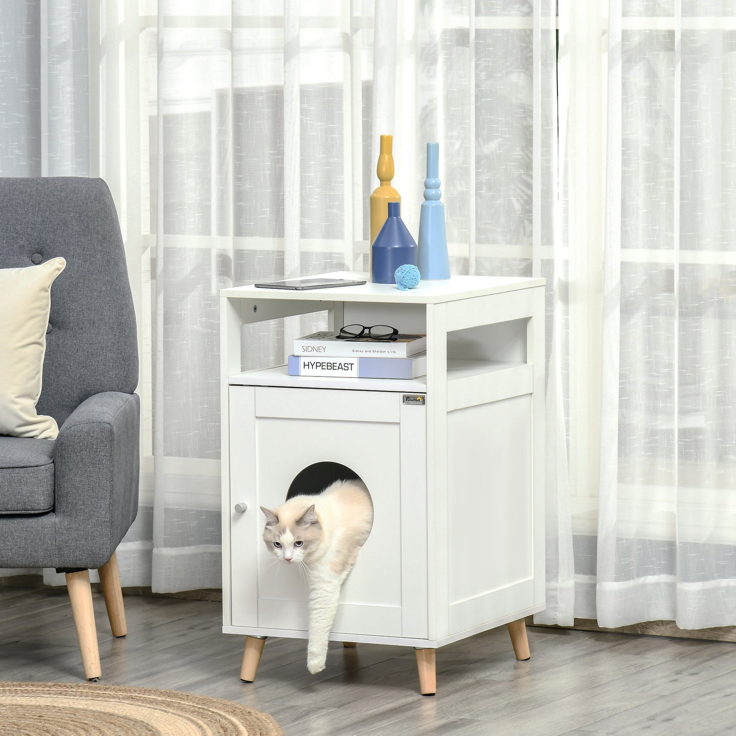Cat Litter Box Enclosure End Table w/ Magnetic Door Multiple Storage