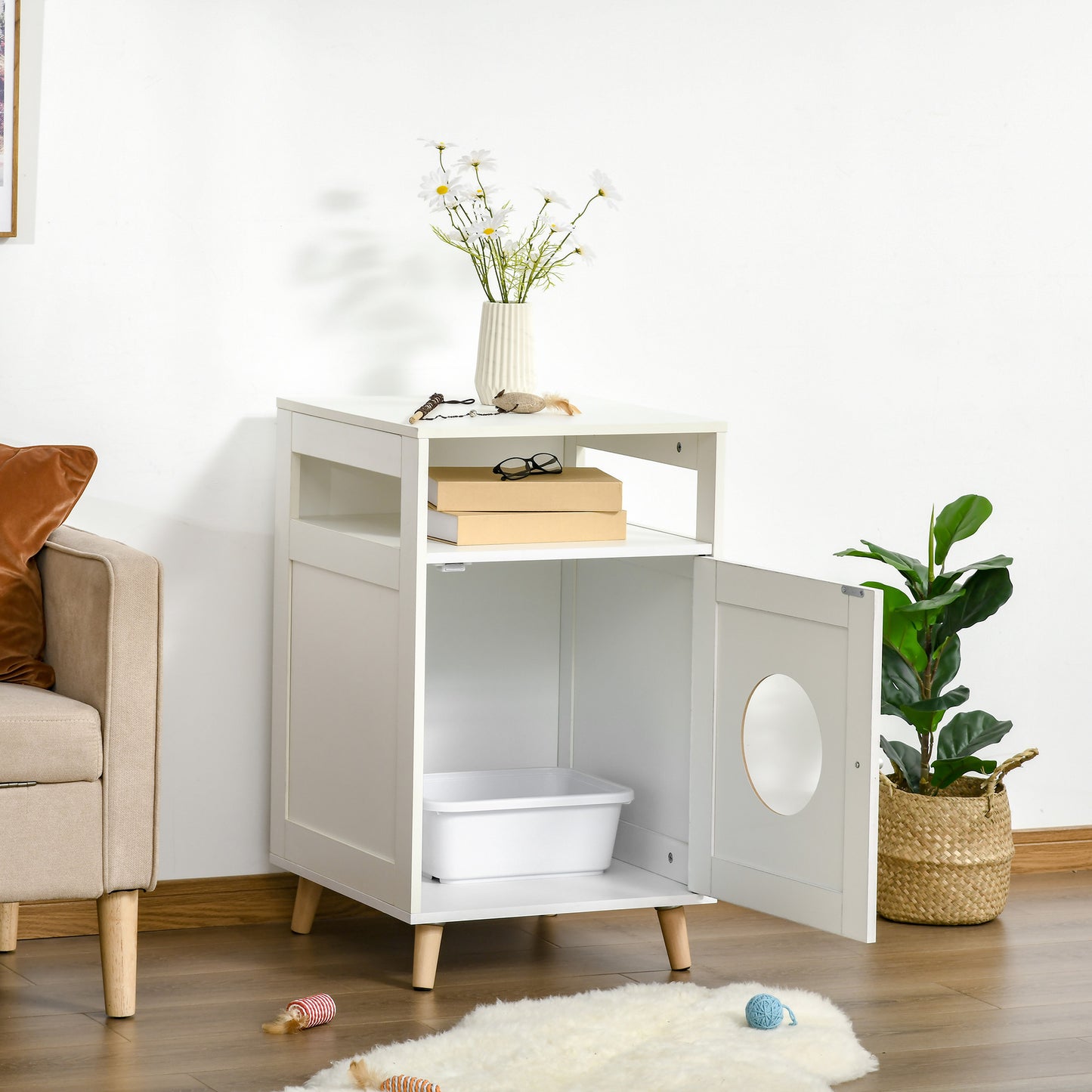 Cat Litter Box Enclosure End Table w/ Magnetic Door Multiple Storage