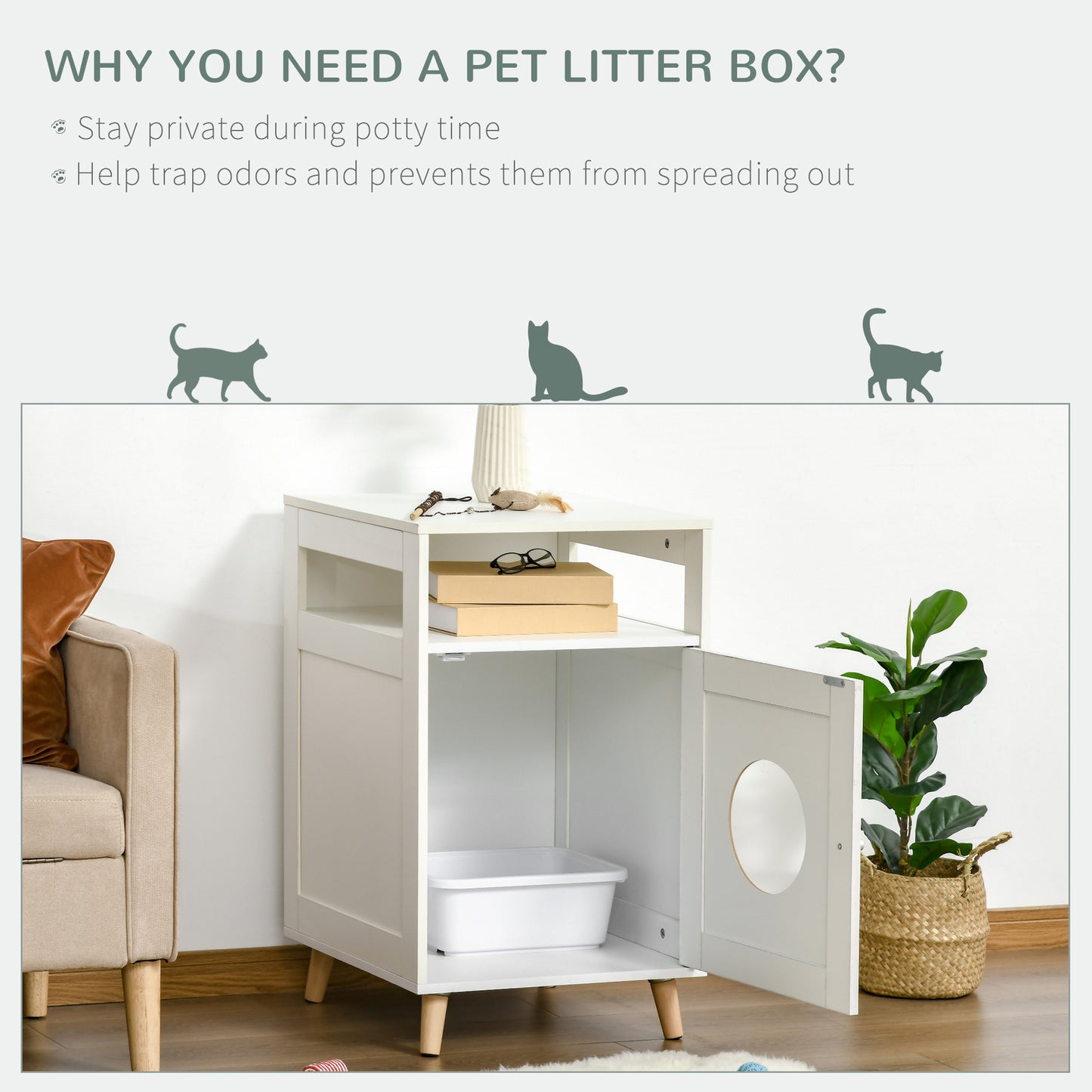 Cat Litter Box Enclosure End Table w/ Magnetic Door Multiple Storage