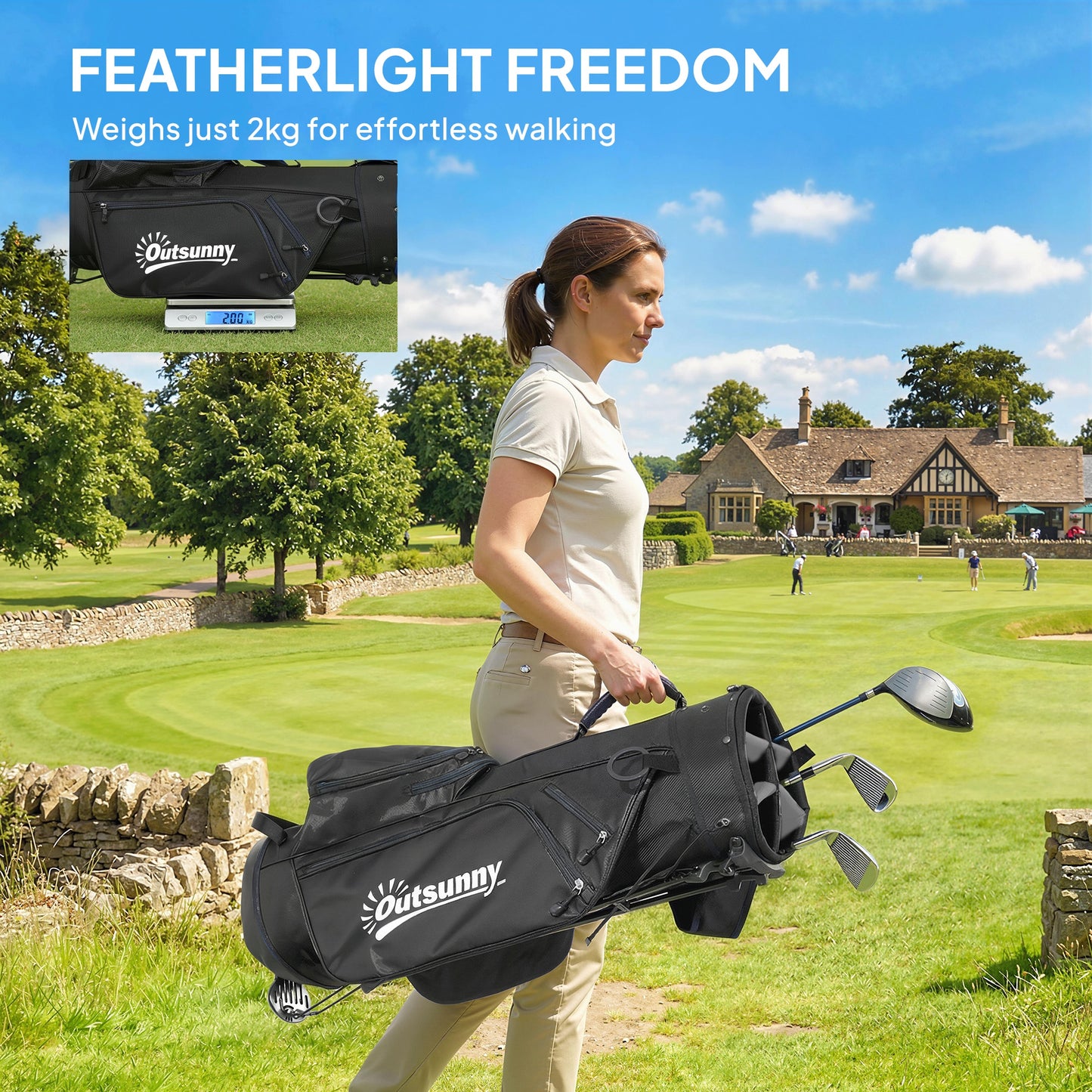 Golf Stand Bag 6 Way Full-Length Dividers, Waterproof Golf Bag Grey