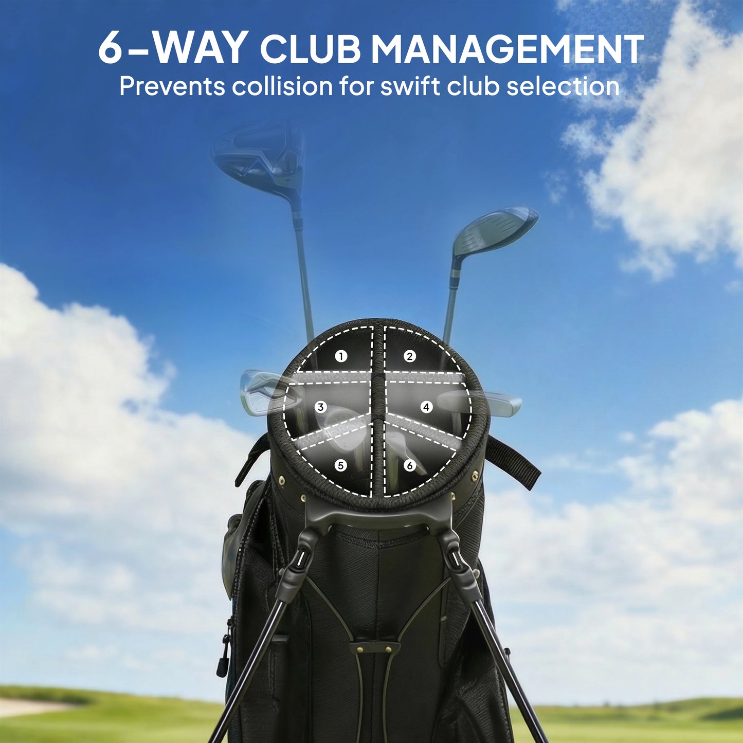 Golf Stand Bag 6 Way Full-Length Dividers, Waterproof Golf Bag Grey