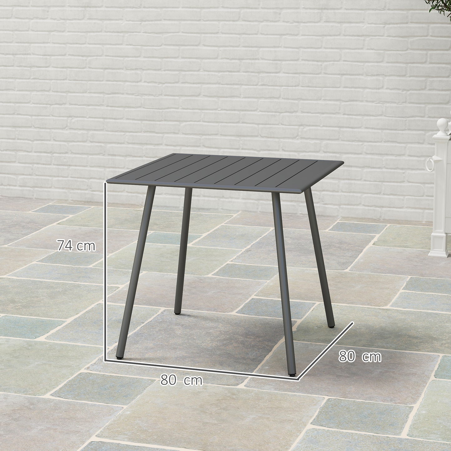 Garden Table for 4 Person with Slat Top, Steel Frame, Grey