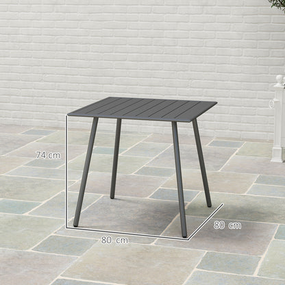 Garden Table for 4 Person with Slat Top, Steel Frame, Grey