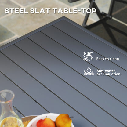 Garden Table for 4 Person with Slat Top, Steel Frame, Grey