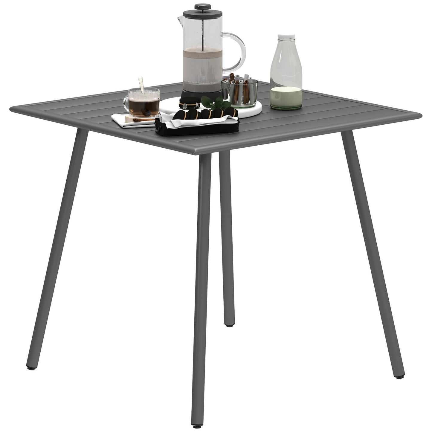 Garden Table for 4 Person with Slat Top, Steel Frame, Grey