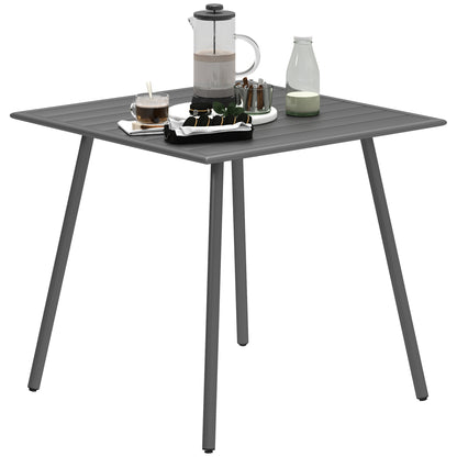 Garden Table for 4 Person with Slat Top, Steel Frame, Grey