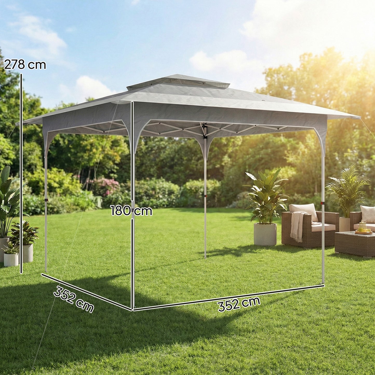 3.5 x 3.5 m Pop Up Gazebo, UPF50+ One-Touch Party Tent, Dark Grey