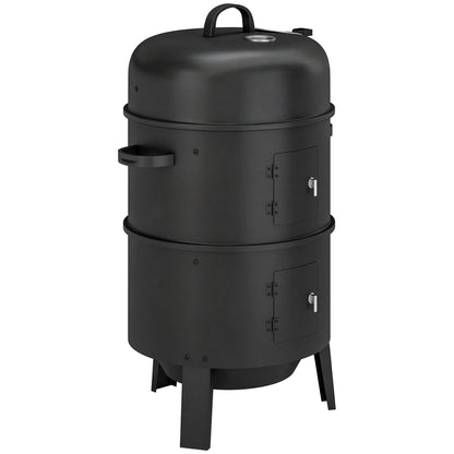 3-in-1 Vertical Charcoal Smoker with 2 Grill Grates, Thermometer