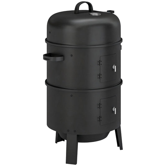 3-in-1 Vertical Charcoal Smoker with 2 Grill Grates, Thermometer
