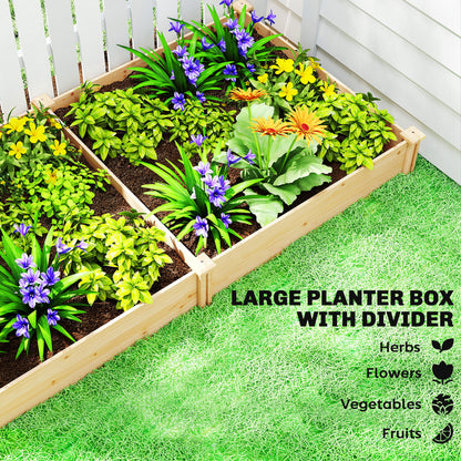 Raised Garden Bed, Wooden Planter Box with Divider and Open Bottom