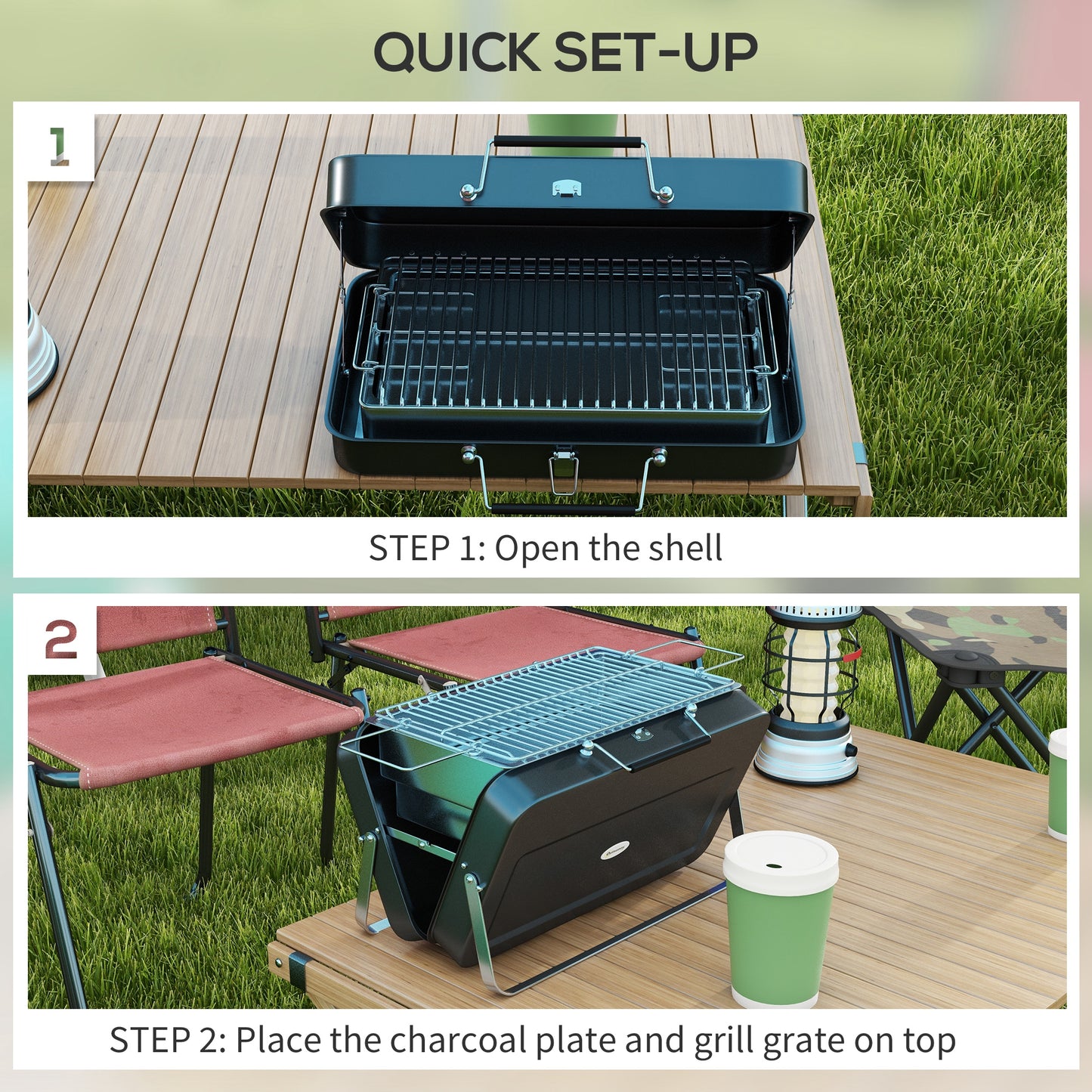 Foldable Suitcase Design Mini Charcoal Barbecue Grill BBQ, Black