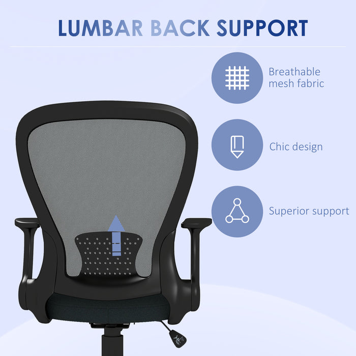 Ergonomic Office Chair, Mesh Desk Chair with Flip-up Armrest, Lumbar Back Support, Swivel Wheels, Grey