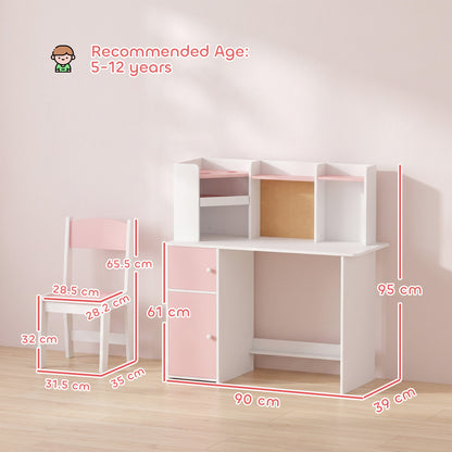 Kids Desk and Chair Set w/ Cabinets for Ages 5-12 Years, Pink