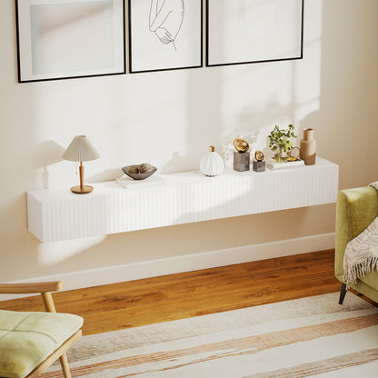 Wall Mount TV Stand Cabinet with Fluted Flip-Down Doors