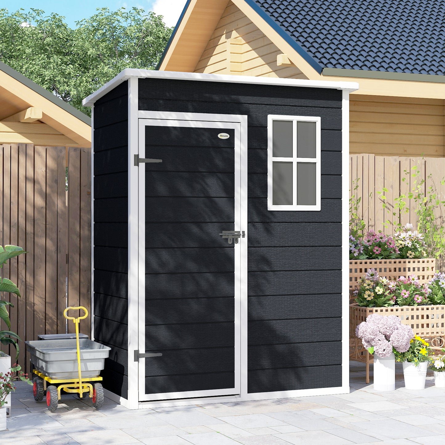 5' x 3' Garden Shed w/ Floor, Lockable Door, Window and Vent Black