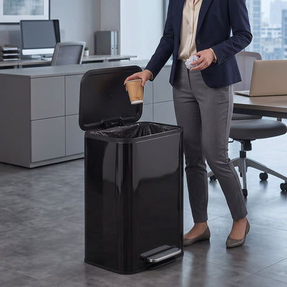 50L Kitchen Bin, Metal Rectangular Pedal Trash Bin, High Gloss Black