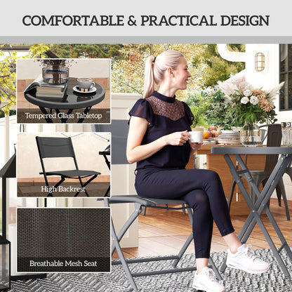 3 Pieces Outdoor Bistro Set, Glass Top Table and Chairs, Black