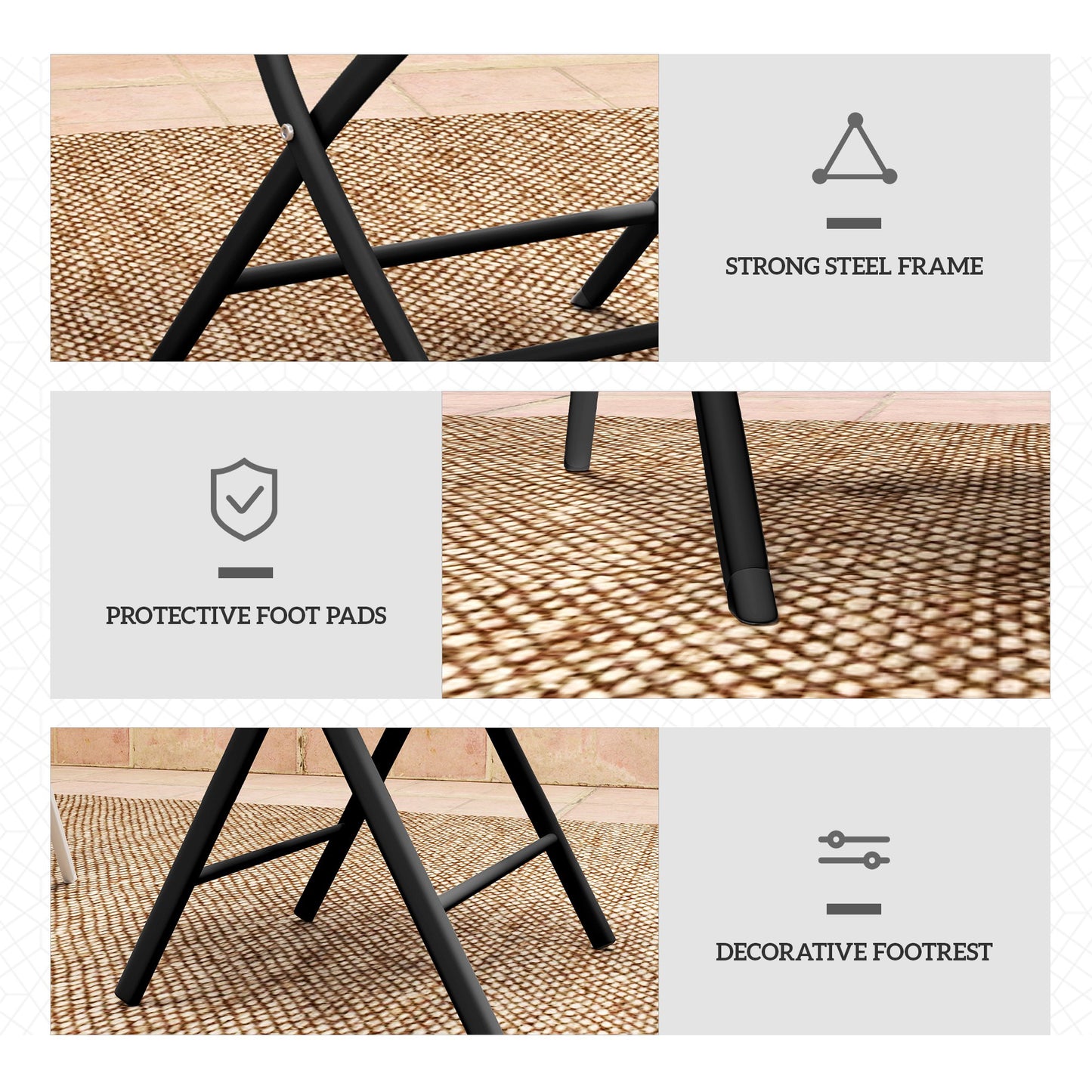3 Pieces Outdoor Bistro Set, Glass Top Table and Chairs, Black