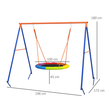 Metal Kids Swing Set Nest Swing Seat with A-Frame Structure for Outdoor Use Multicoloured