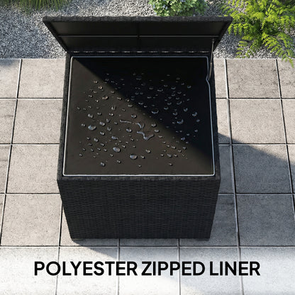 253L Garden Storage Box, Rattan Deck Box with Zipped Liner, Black