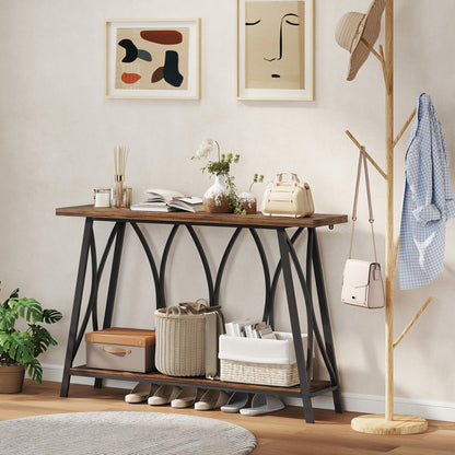 Console Table, Industrial Narrow Sofa Table with 2 Tiers, Metal Frame