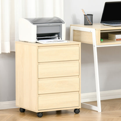 Mobile Vertical Filing Cabinet with 4 Drawers for Home, Natural