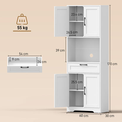 Tall Kitchen Pantry Cabinet with Drawer and Appliance Counter - White Wood Effect