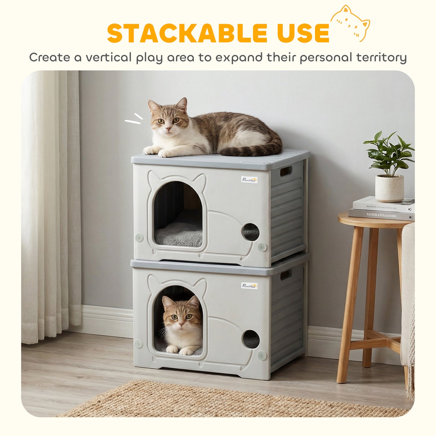 Cat House Stackable Cat Bed for Indoor Outdoor Grey