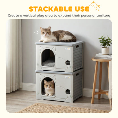 Cat House Stackable Cat Bed for Indoor Outdoor Grey