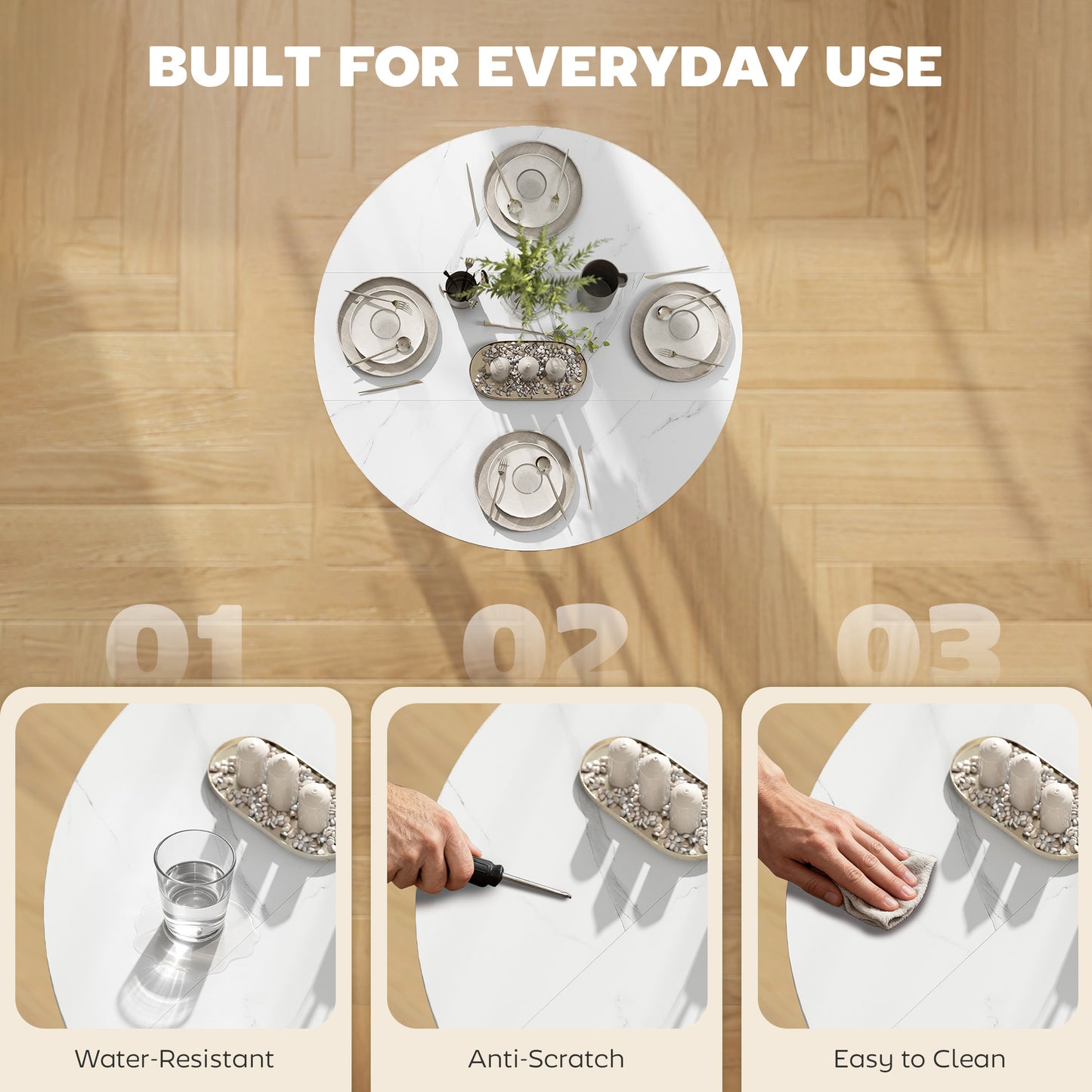 Folding Dining Table, Drop Leaf Table with Open Shelf, White Marble