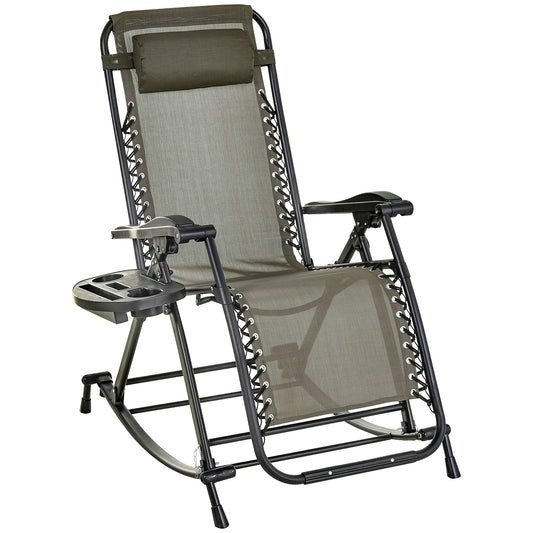 Folding Recliner Chair Outdoor Lounge Rocker Zero-Gravity Seat Grey