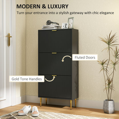 Slim Shoe Storage Cabinet with 3 Flip Drawers for Hallway, Black