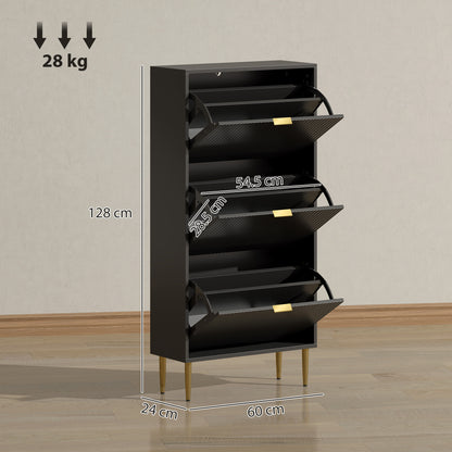 Slim Shoe Storage Cabinet with 3 Flip Drawers for Hallway, Black